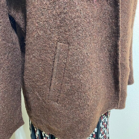 Lark Lane 100% Wool Fringe Brown Shawl/ Cardigan Size Large - Picture 3 of 12